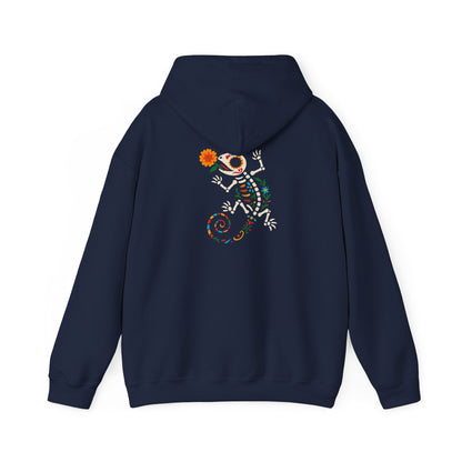 Sugar Skull Lizard Hooded Sweatshirt – Floral Skeleton Charm with Day of the Dead Vibes | Lizard Designs – S Hoodie by Printify