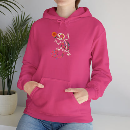 Sugar Skull Lizard Hooded Sweatshirt – Floral Skeleton Charm with Day of the Dead Vibes | Lizard Designs – S Hoodie by Printify