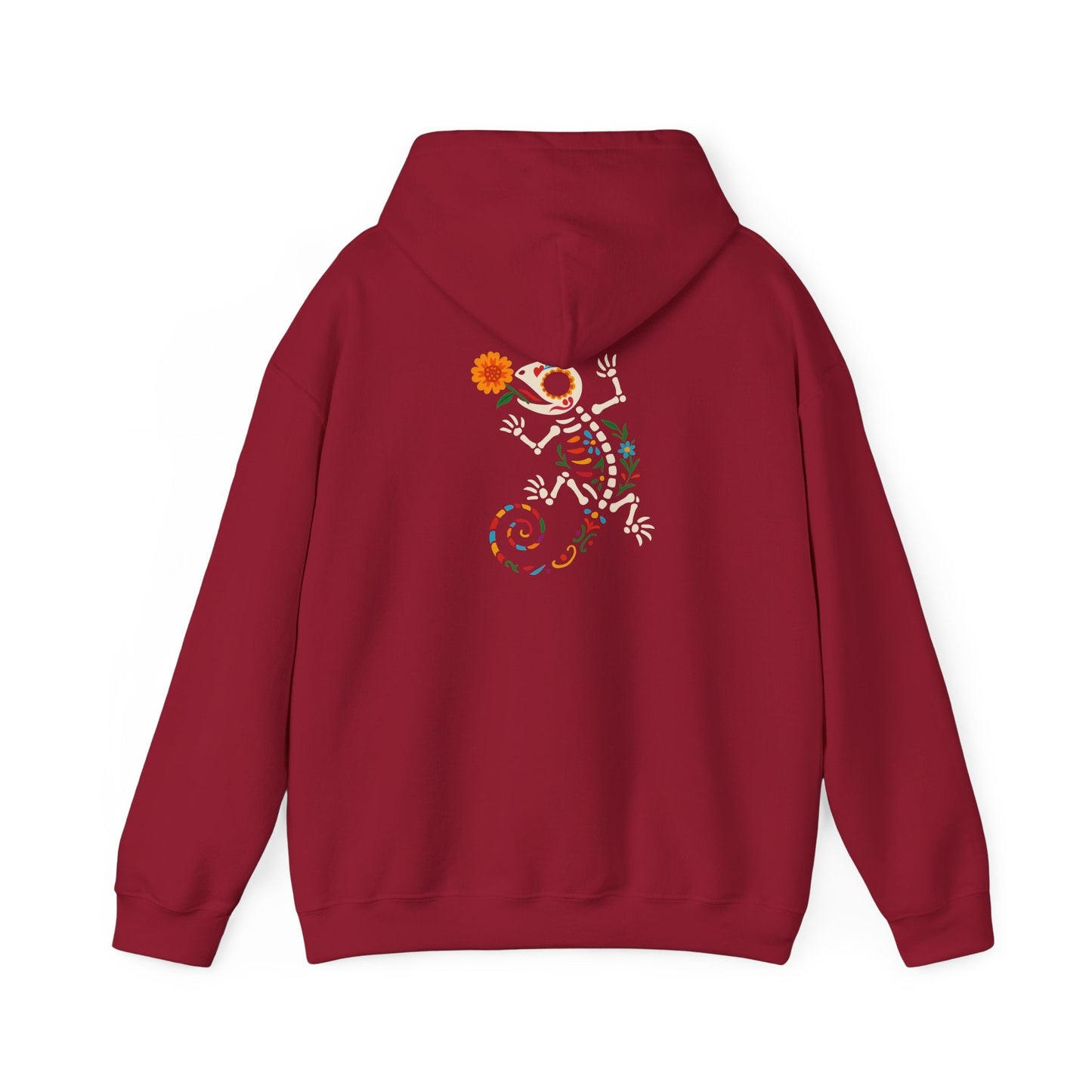 Sugar Skull Lizard Hooded Sweatshirt – Floral Skeleton Charm with Day of the Dead Vibes | Lizard Designs – S Hoodie by Printify