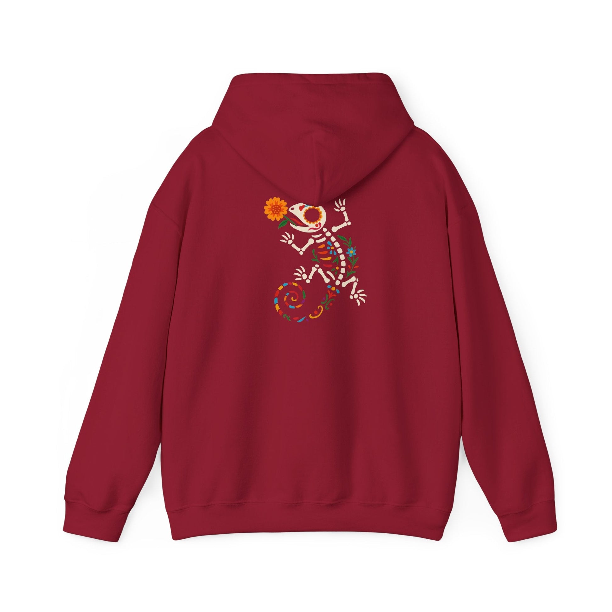 Sugar Skull Lizard Hooded Sweatshirt – Floral Skeleton Charm with Day of the Dead Vibes | Lizard Designs – S Hoodie by Printify