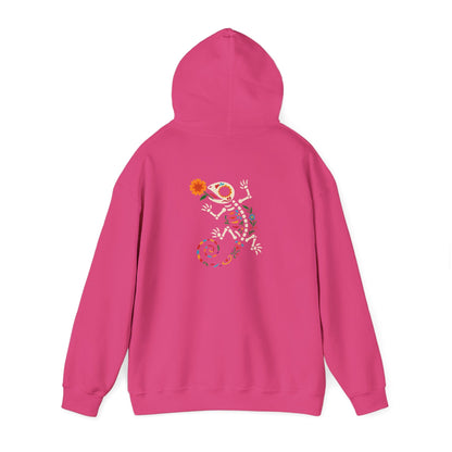 Sugar Skull Lizard Hooded Sweatshirt – Floral Skeleton Charm with Day of the Dead Vibes | Lizard Designs – S Hoodie by Printify