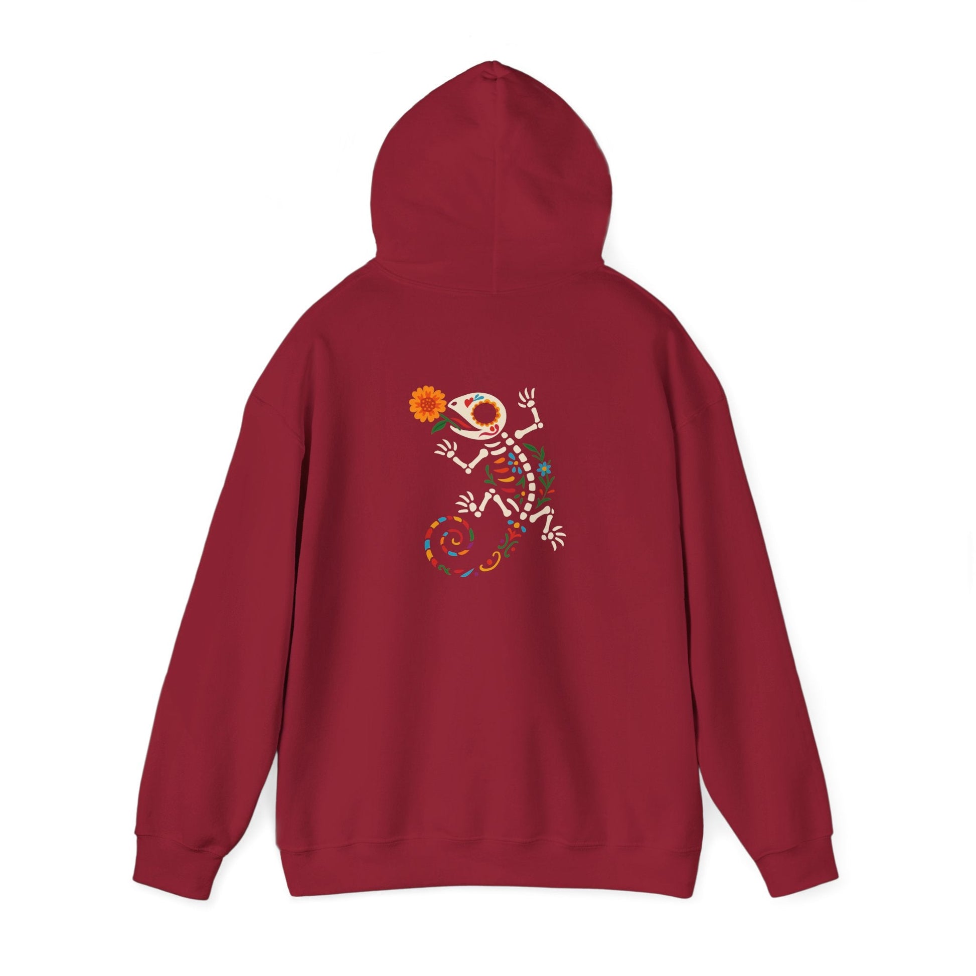 Sugar Skull Lizard Hooded Sweatshirt – Floral Skeleton Charm with Day of the Dead Vibes | Lizard Designs – S Hoodie by Printify