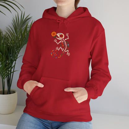 Sugar Skull Lizard Hooded Sweatshirt – Floral Skeleton Charm with Day of the Dead Vibes | Lizard Designs – S Hoodie by Printify