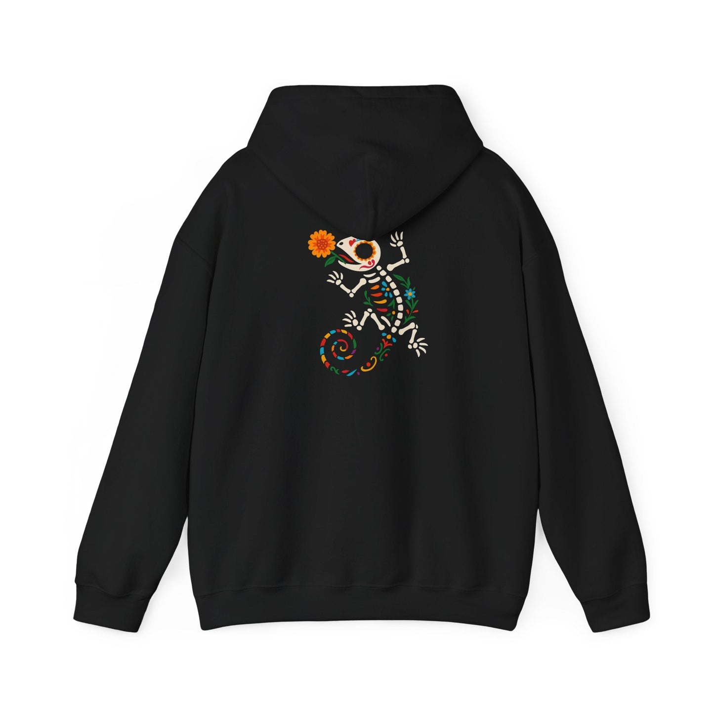 Sugar Skull Lizard Hooded Sweatshirt – Floral Skeleton Charm with Day of the Dead Vibes | Lizard Designs – S Hoodie by Printify