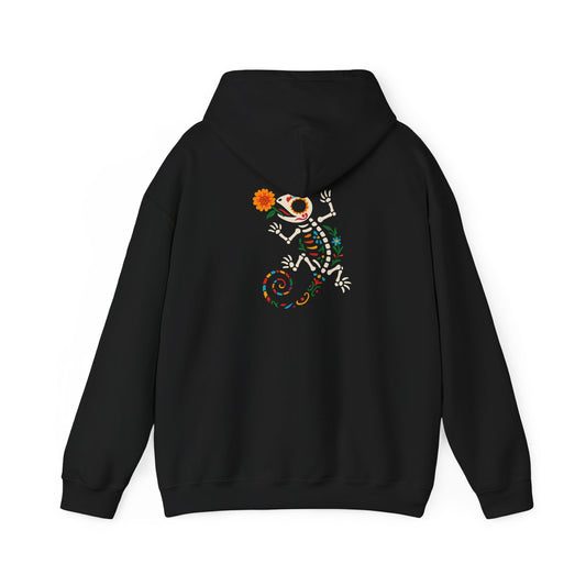 Sugar Skull Lizard Hooded Sweatshirt – Floral Skeleton Charm with Day of the Dead Vibes | Lizard Designs – S Hoodie by Printify