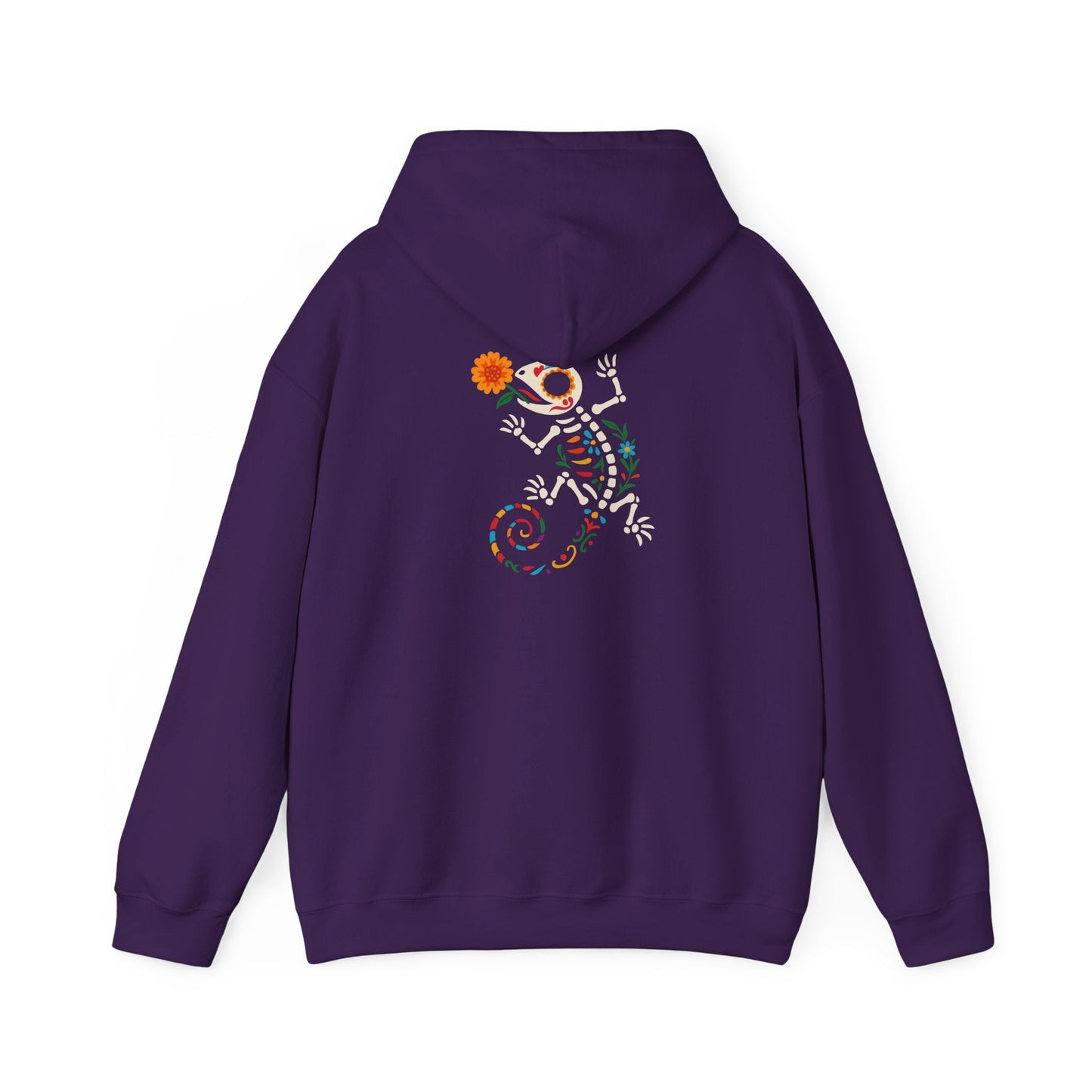 Sugar Skull Lizard Hooded Sweatshirt – Floral Skeleton Charm with Day of the Dead Vibes | Lizard Designs – S Hoodie by Printify