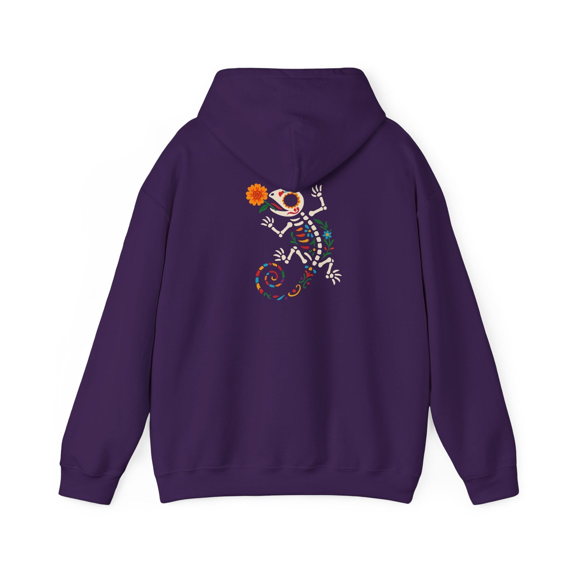Sugar Skull Lizard Hooded Sweatshirt – Floral Skeleton Charm with Day of the Dead Vibes | Lizard Designs – S Hoodie by Printify