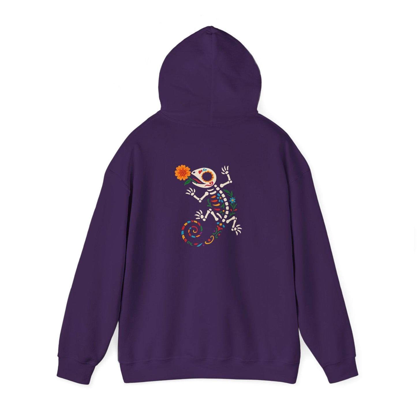 Sugar Skull Lizard Hooded Sweatshirt – Floral Skeleton Charm with Day of the Dead Vibes | Lizard Designs – S Hoodie by Printify