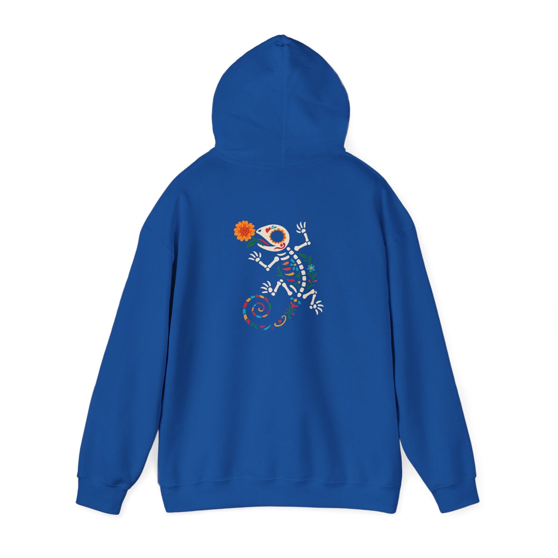Sugar Skull Lizard Hooded Sweatshirt – Floral Skeleton Charm with Day of the Dead Vibes | Lizard Designs – S Hoodie by Printify