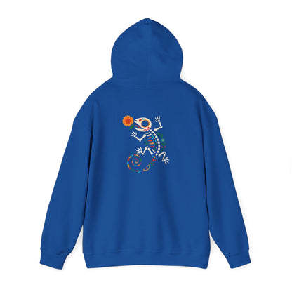 Sugar Skull Lizard Hooded Sweatshirt – Floral Skeleton Charm with Day of the Dead Vibes | Lizard Designs – S Hoodie by Printify