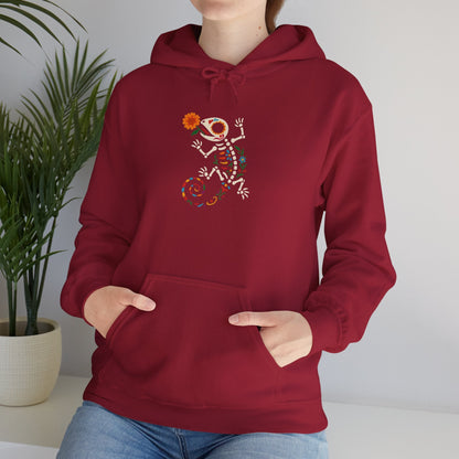 Sugar Skull Lizard Hooded Sweatshirt – Floral Skeleton Charm with Day of the Dead Vibes | Lizard Designs – S Hoodie by Printify