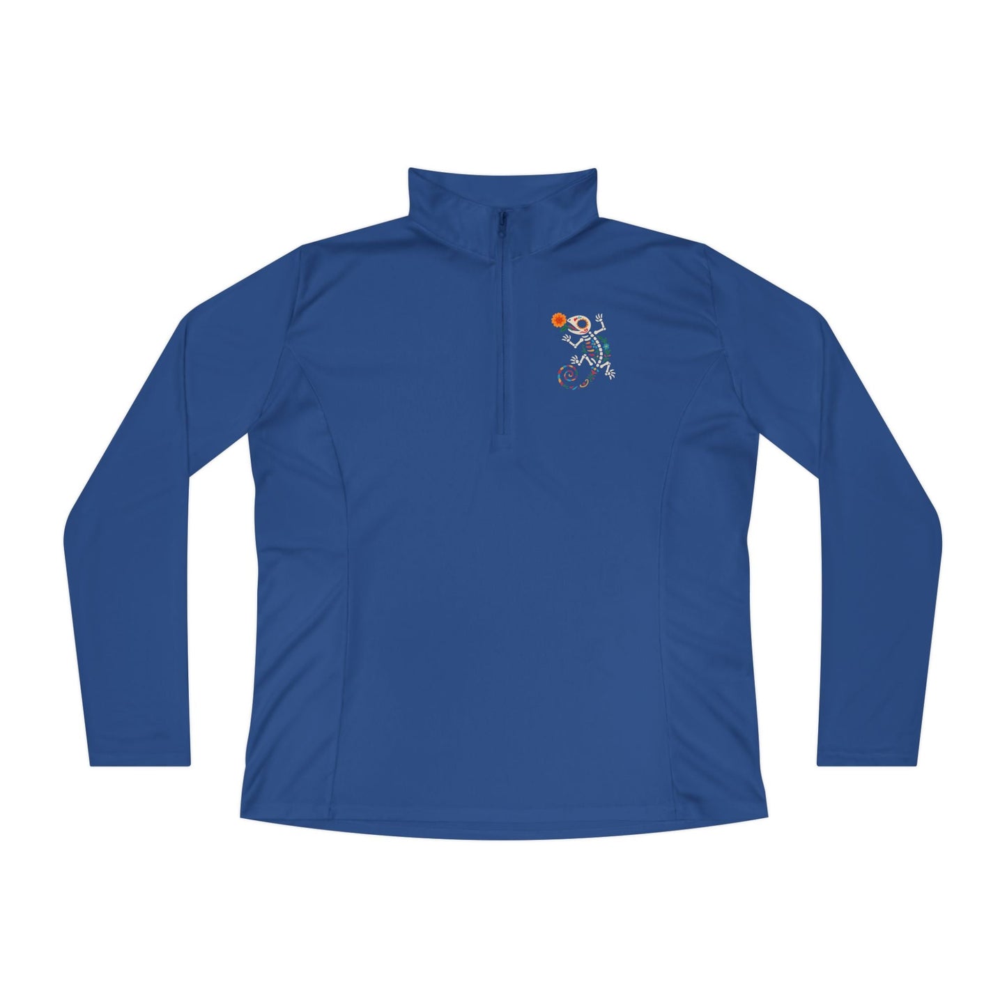 Sugar Skull Lizard Quarter - Zip Pullover – Floral Skeleton Charm with Day of the Dead Vibes | Lizard Designs – True Royal Long - sleeve by Printify