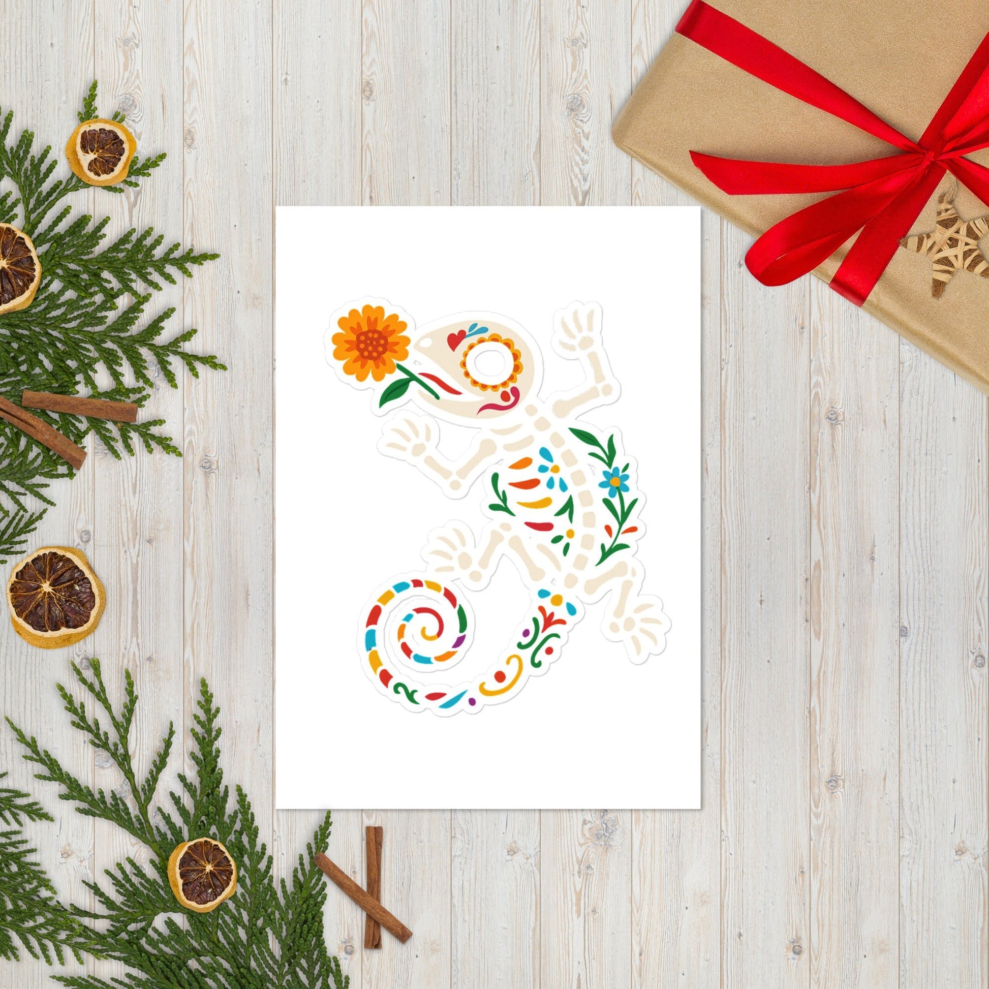 Sugar Skull Lizard Sticker sheet – Floral Skeleton Charm with Day of the Dead Vibes | Lizard Designs – Sticker for DOD lizard (2 view)