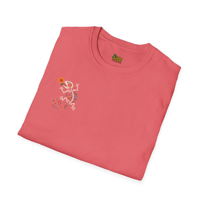 Sugar Skull Lizard Tee – Floral Skeleton Charm with Day of the Dead Vibes | Lizard Designs Shirt – Coral Silk T-Shirt for casual wear (13 view)