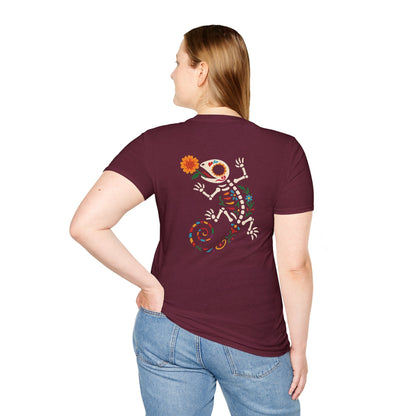 Sugar Skull Lizard Tee – Floral Skeleton Charm with Day of the Dead Vibes | Lizard Designs Shirt – Maroon T-Shirt for casual wear (5 view)