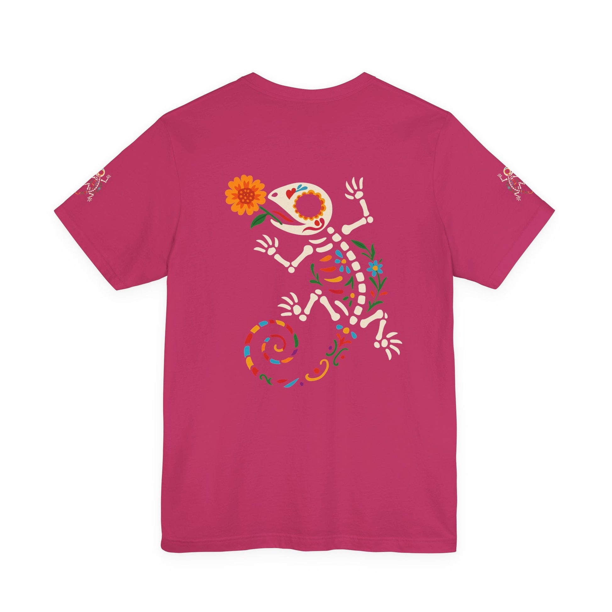 Sugar Skull Lizard Tee – Floral Skeleton Charm with Day of the Dead Vibes | Lizard Designs Shirt – Berry T-Shirt by Printify