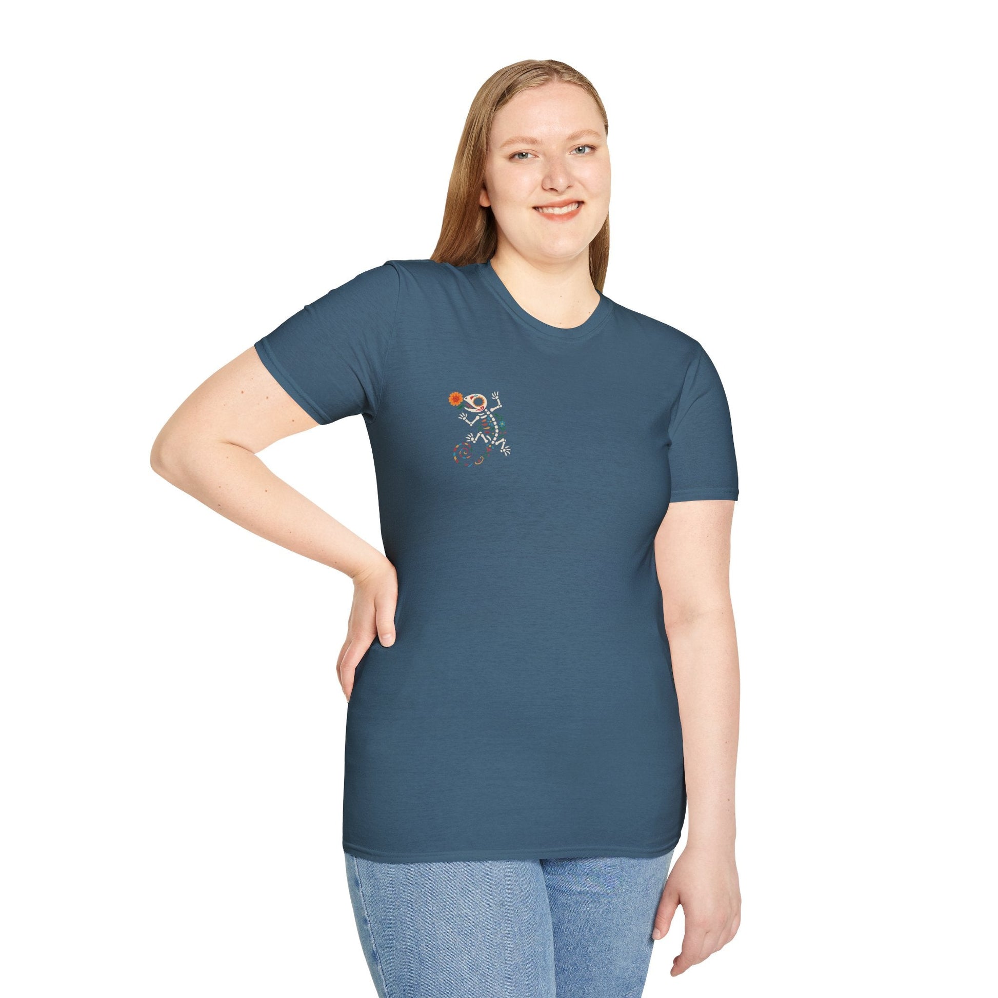 Sugar Skull Lizard Tee – Floral Skeleton Charm with Day of the Dead Vibes | Lizard Designs Shirt – Indigo Blue T-Shirt for casual wear (39 view)