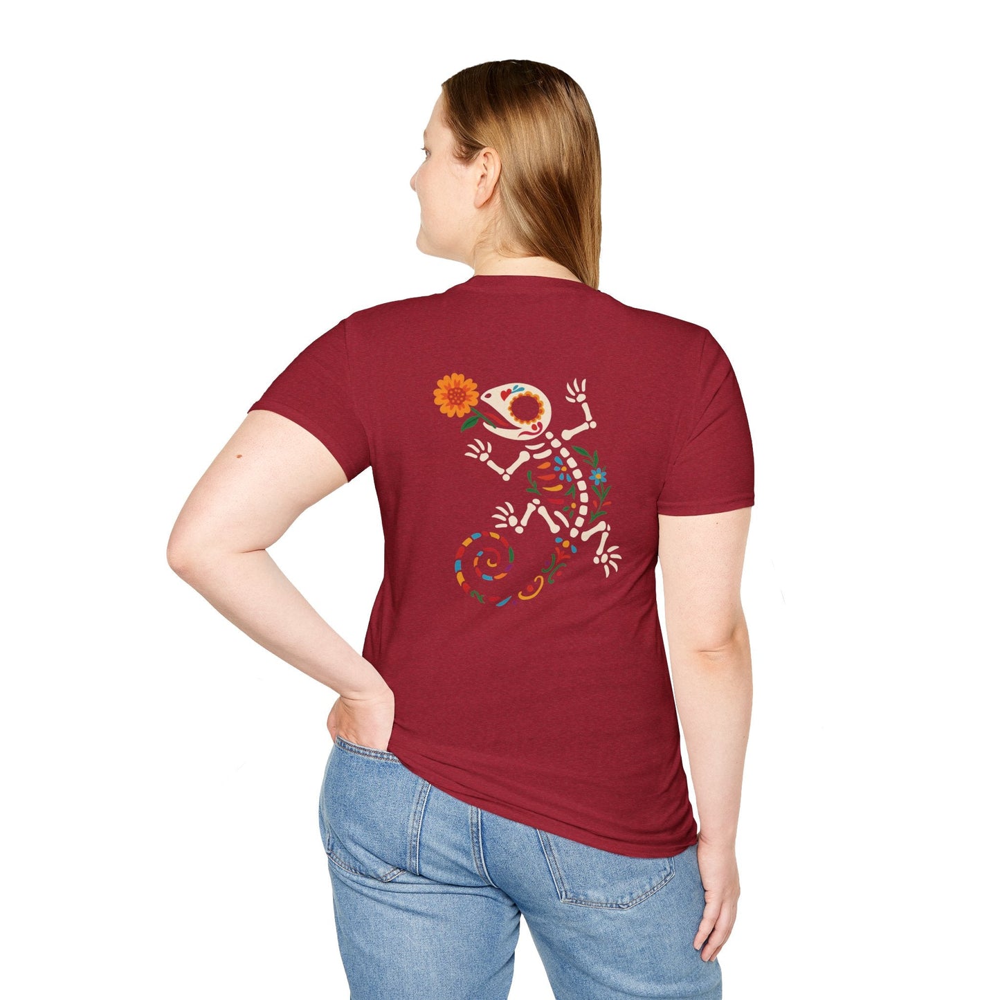 Sugar Skull Lizard Tee – Floral Skeleton Charm with Day of the Dead Vibes | Lizard Designs Shirt – Antique Cherry Red T-Shirt for casual wear (60 view)
