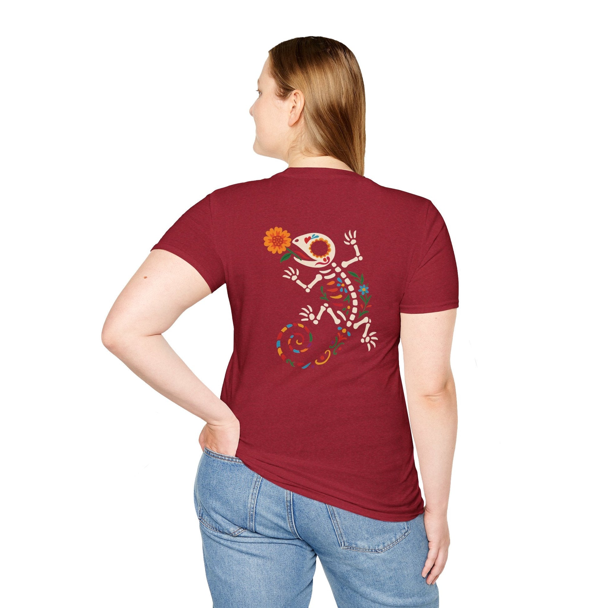 Sugar Skull Lizard Tee – Floral Skeleton Charm with Day of the Dead Vibes | Lizard Designs Shirt – Antique Cherry Red T-Shirt for casual wear (60 view)