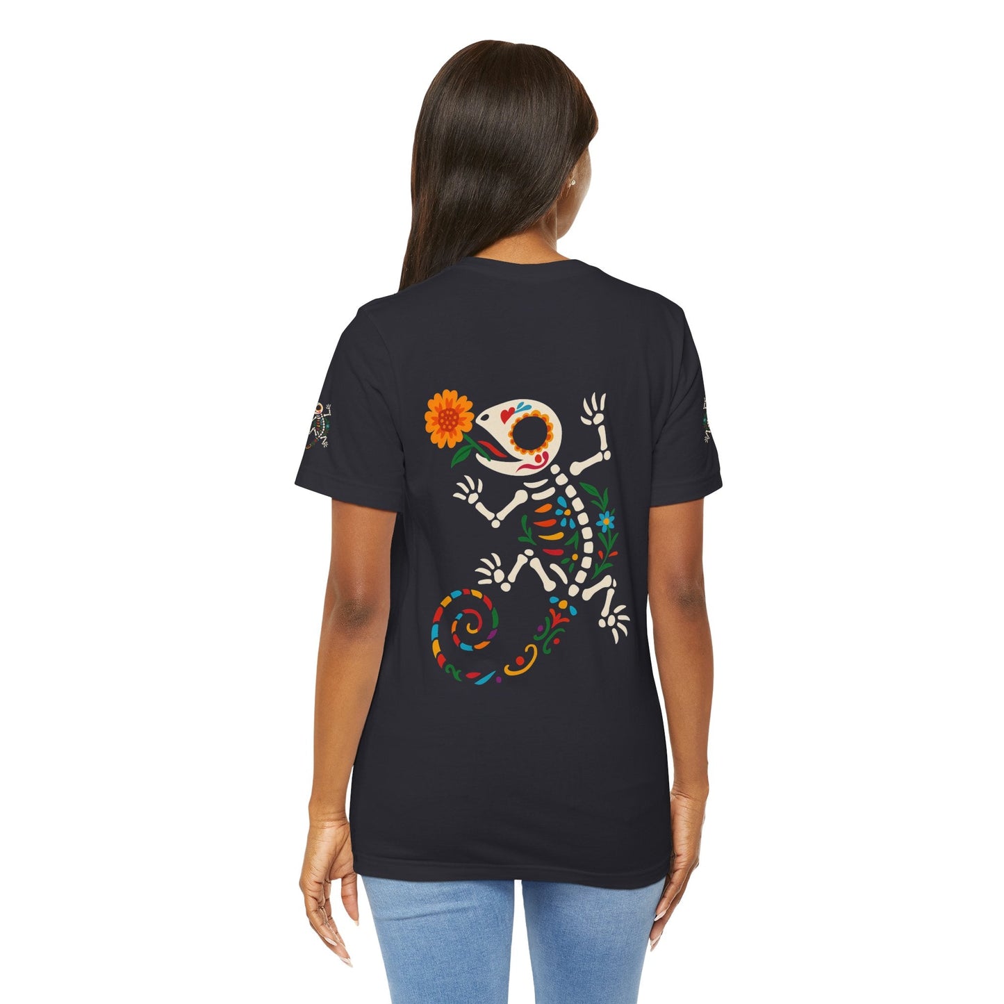 Sugar Skull Lizard Tee – Floral Skeleton Charm with Day of the Dead Vibes | Lizard Designs Shirt – Dark Grey T-Shirt by Printify