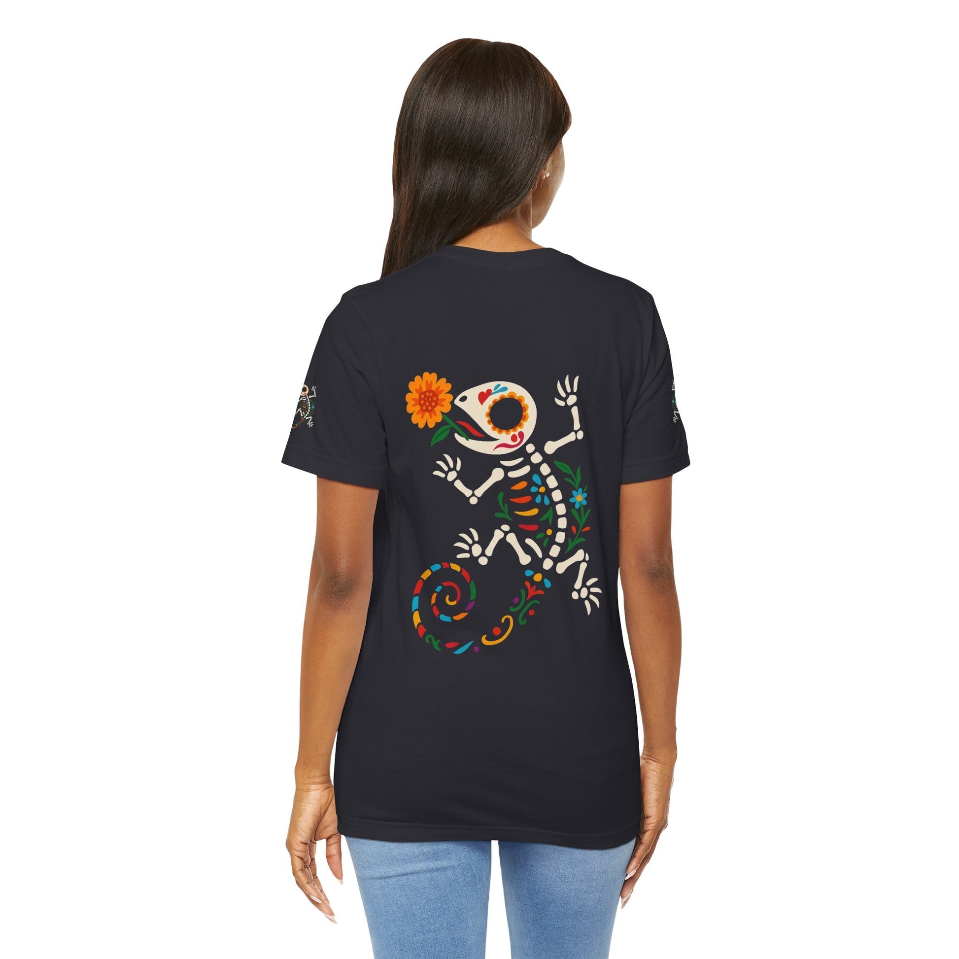 Sugar Skull Lizard Tee – Floral Skeleton Charm with Day of the Dead Vibes | Lizard Designs Shirt – Dark Grey T-Shirt by Printify