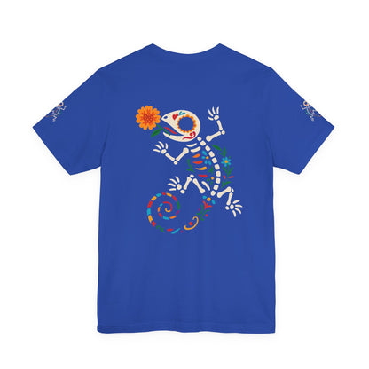 Sugar Skull Lizard Tee – Floral Skeleton Charm with Day of the Dead Vibes | Lizard Designs Shirt – True Royal T-Shirt by Printify