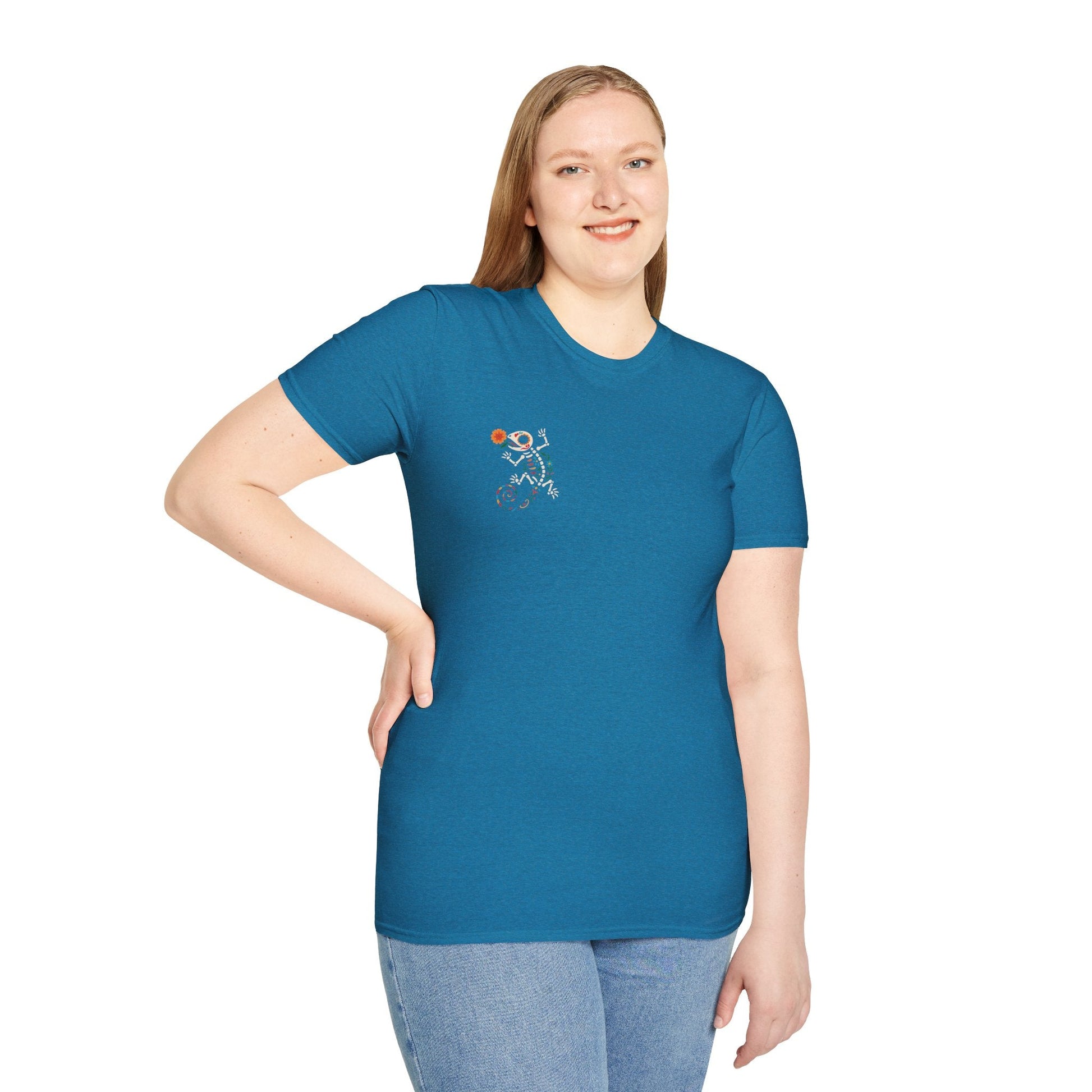 Sugar Skull Lizard Tee – Floral Skeleton Charm with Day of the Dead Vibes | Lizard Designs Shirt – Antique Sapphire T-Shirt for casual wear (44 view)