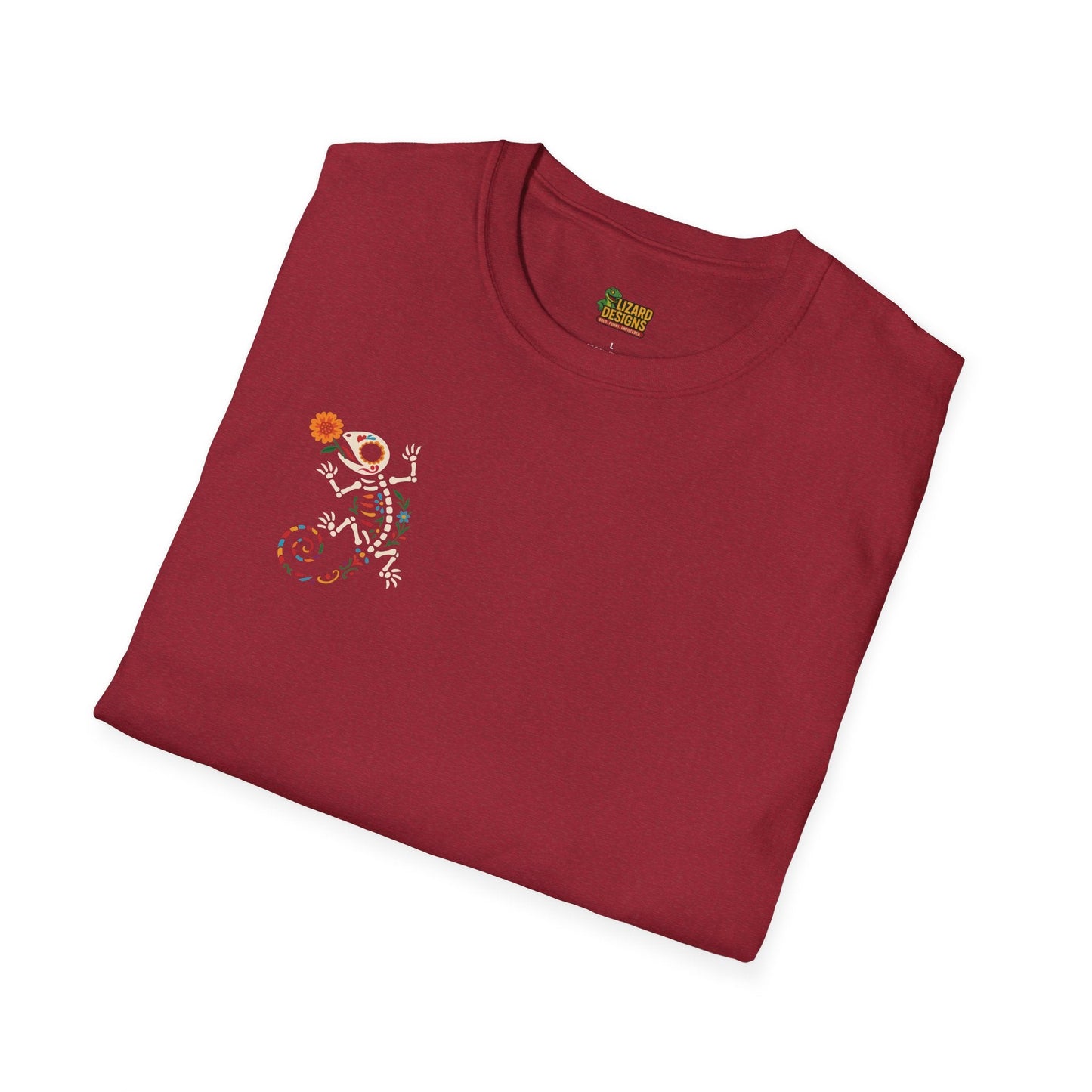 Sugar Skull Lizard Tee – Floral Skeleton Charm with Day of the Dead Vibes | Lizard Designs Shirt – Antique Cherry Red T-Shirt for casual wear (58 view)