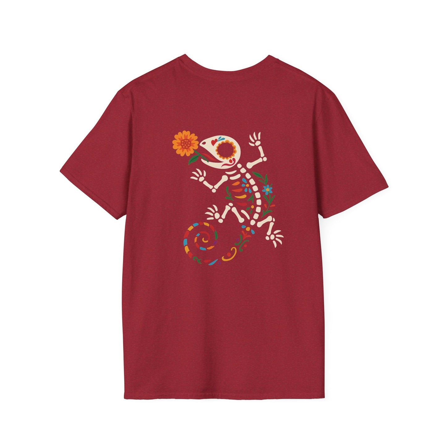 Sugar Skull Lizard Tee – Floral Skeleton Charm with Day of the Dead Vibes | Lizard Designs Shirt – Antique Cherry Red T-Shirt for casual wear (57 view)