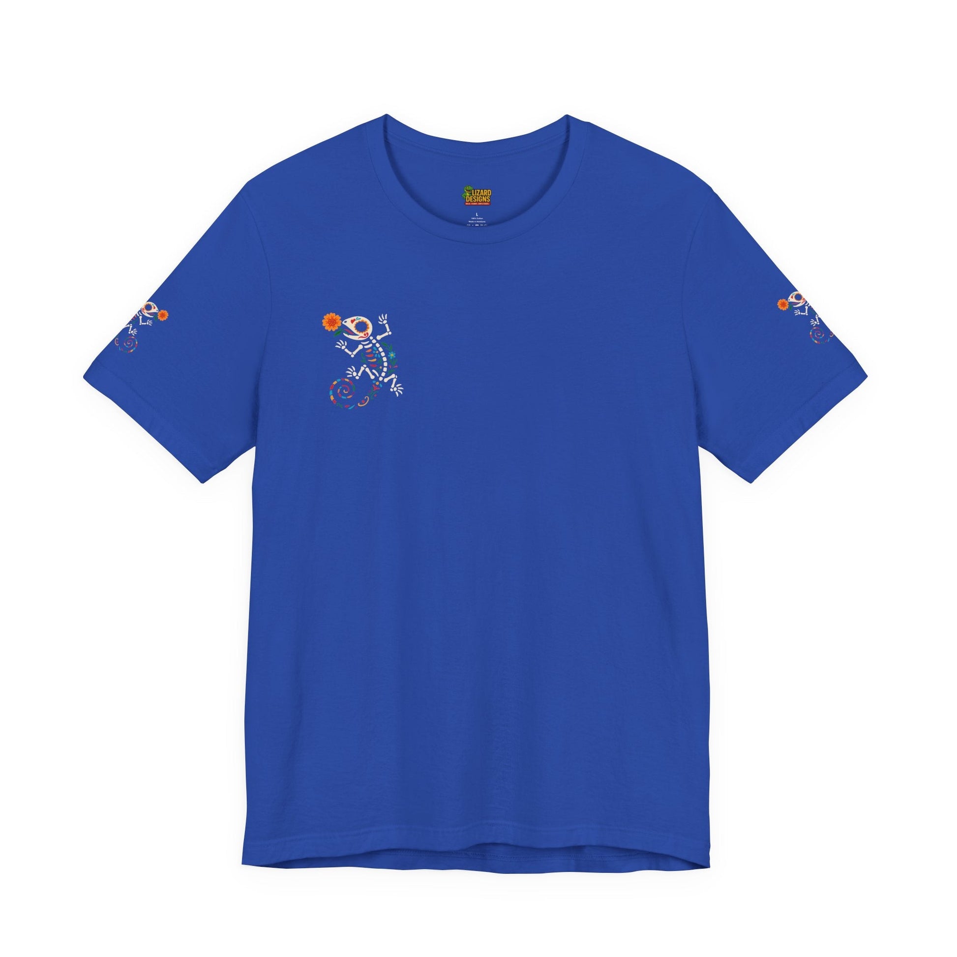 Sugar Skull Lizard Tee – Floral Skeleton Charm with Day of the Dead Vibes | Lizard Designs Shirt – True Royal T-Shirt by Printify