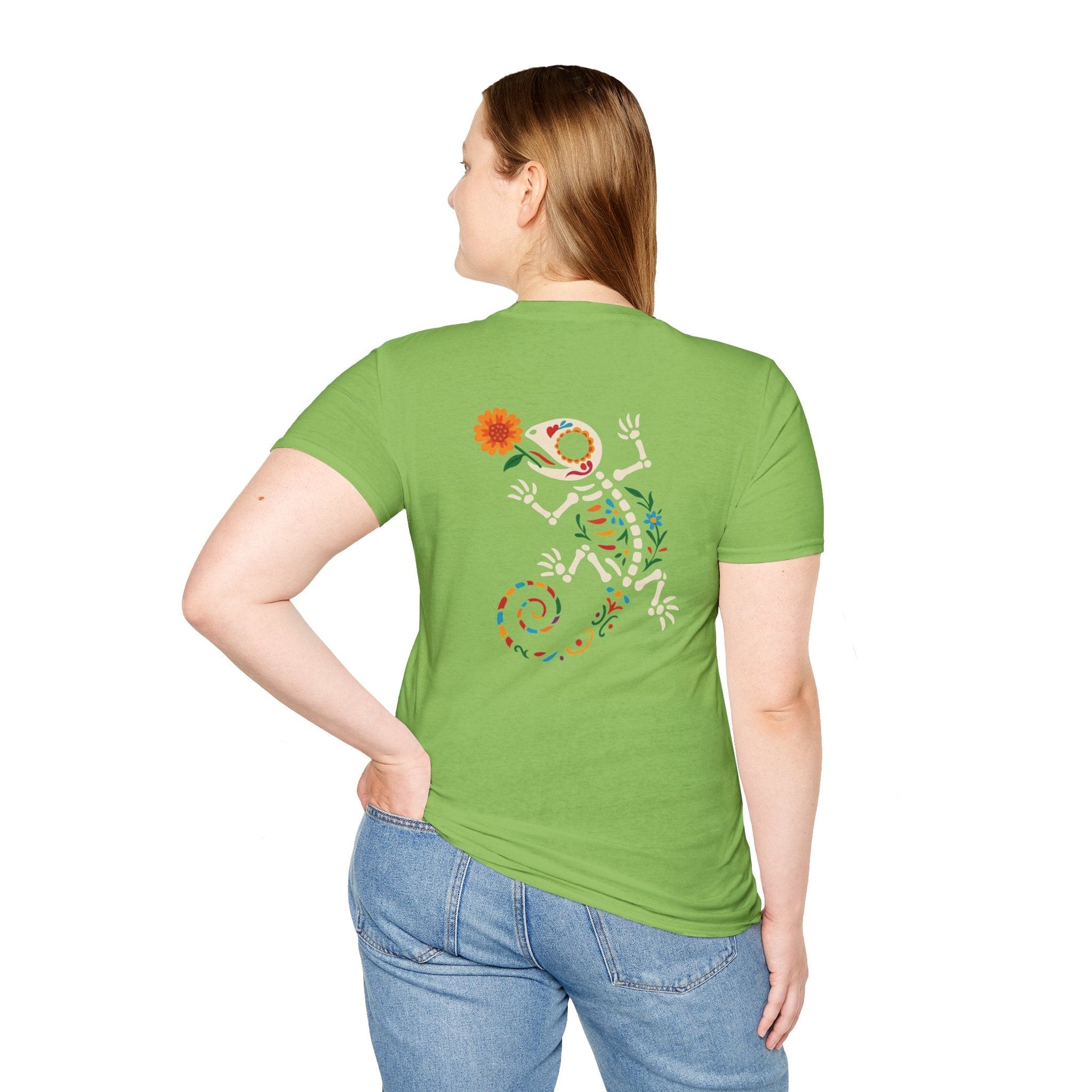 Sugar Skull Lizard Tee – Floral Skeleton Charm with Day of the Dead Vibes | Lizard Designs Shirt – Lime T-Shirt for casual wear (25 view)