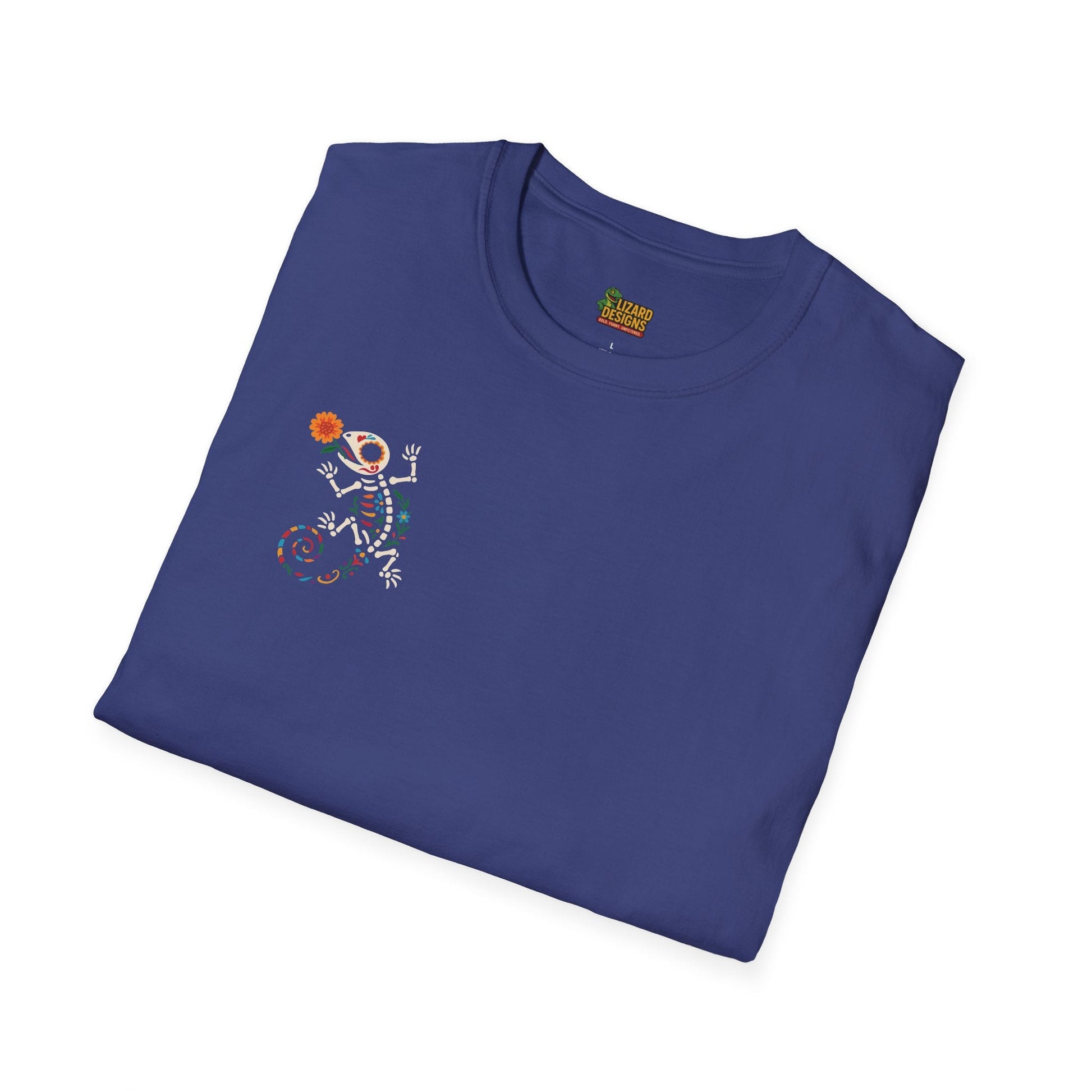Sugar Skull Lizard Tee – Floral Skeleton Charm with Day of the Dead Vibes | Lizard Designs Shirt – Metro Blue T-Shirt for casual wear (48 view)