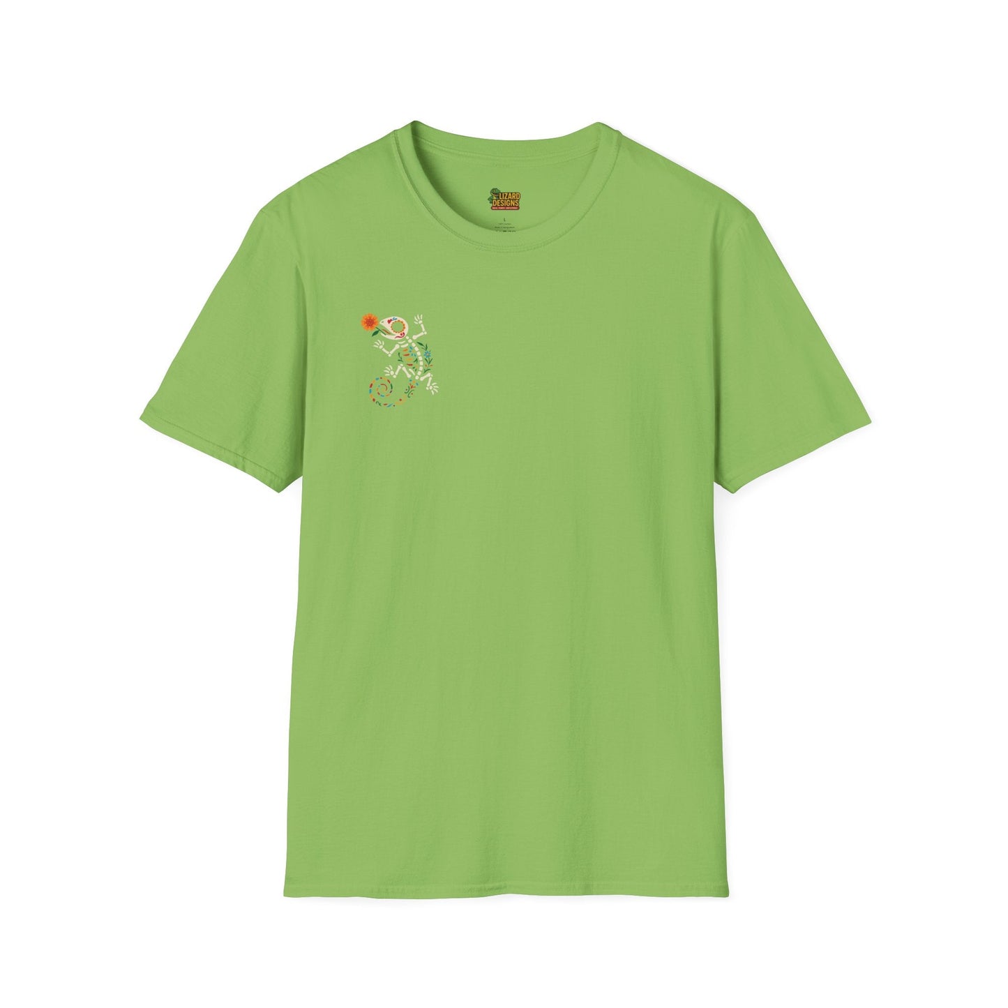 Sugar Skull Lizard Tee – Floral Skeleton Charm with Day of the Dead Vibes | Lizard Designs Shirt – Lime T-Shirt for casual wear (21 view)