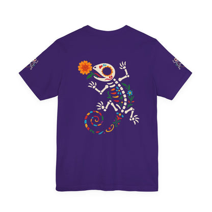 Sugar Skull Lizard Tee – Floral Skeleton Charm with Day of the Dead Vibes | Lizard Designs Shirt – Team Purple T-Shirt by Printify