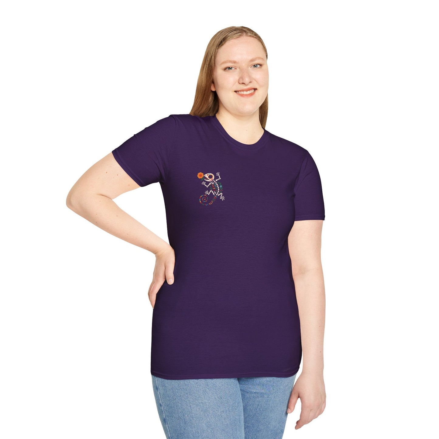 Sugar Skull Lizard Tee – Floral Skeleton Charm with Day of the Dead Vibes | Lizard Designs Shirt – Purple T-Shirt for casual wear (54 view)
