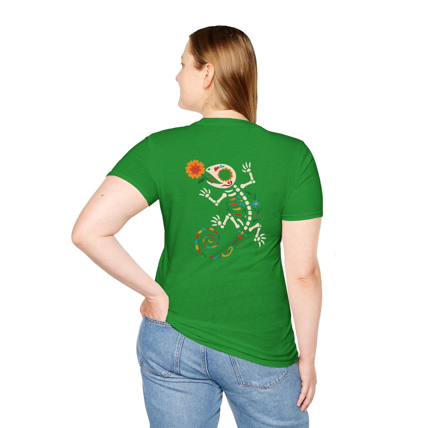 Sugar Skull Lizard Tee – Floral Skeleton Charm with Day of the Dead Vibes | Lizard Designs Shirt – Irish Green T-Shirt for casual wear (30 view)
