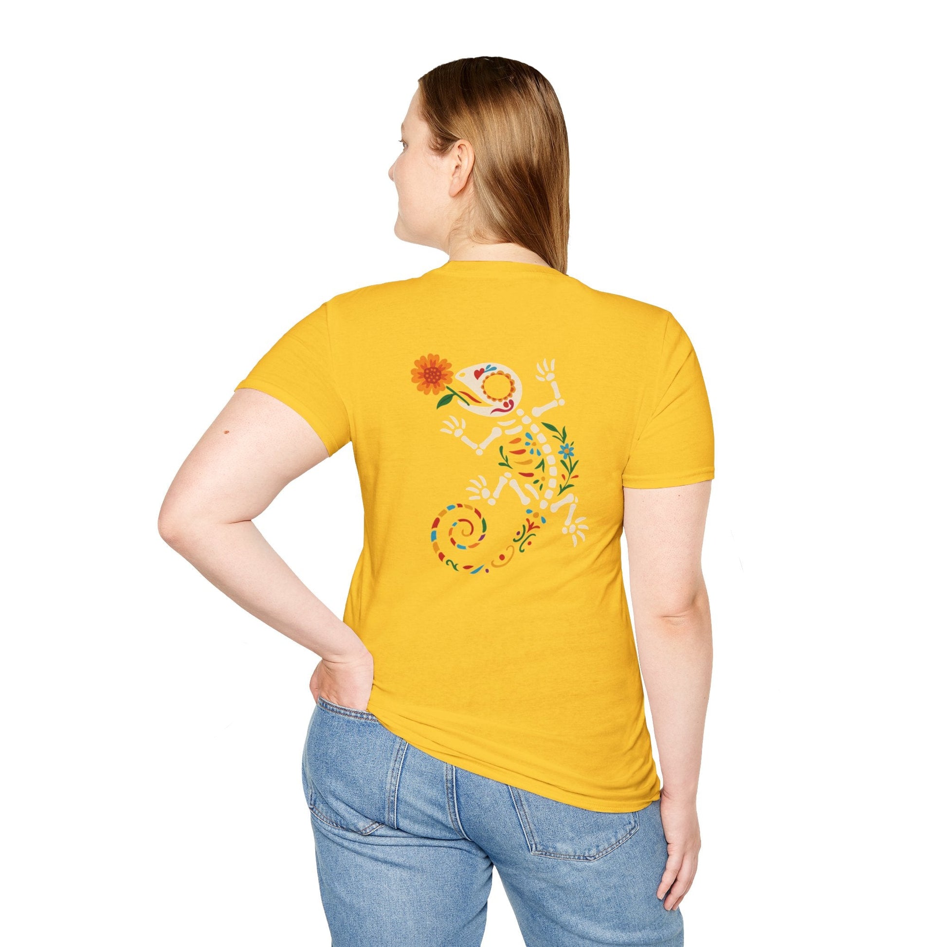 Sugar Skull Lizard Tee – Floral Skeleton Charm with Day of the Dead Vibes | Lizard Designs Shirt – Daisy T-Shirt for casual wear (20 view)