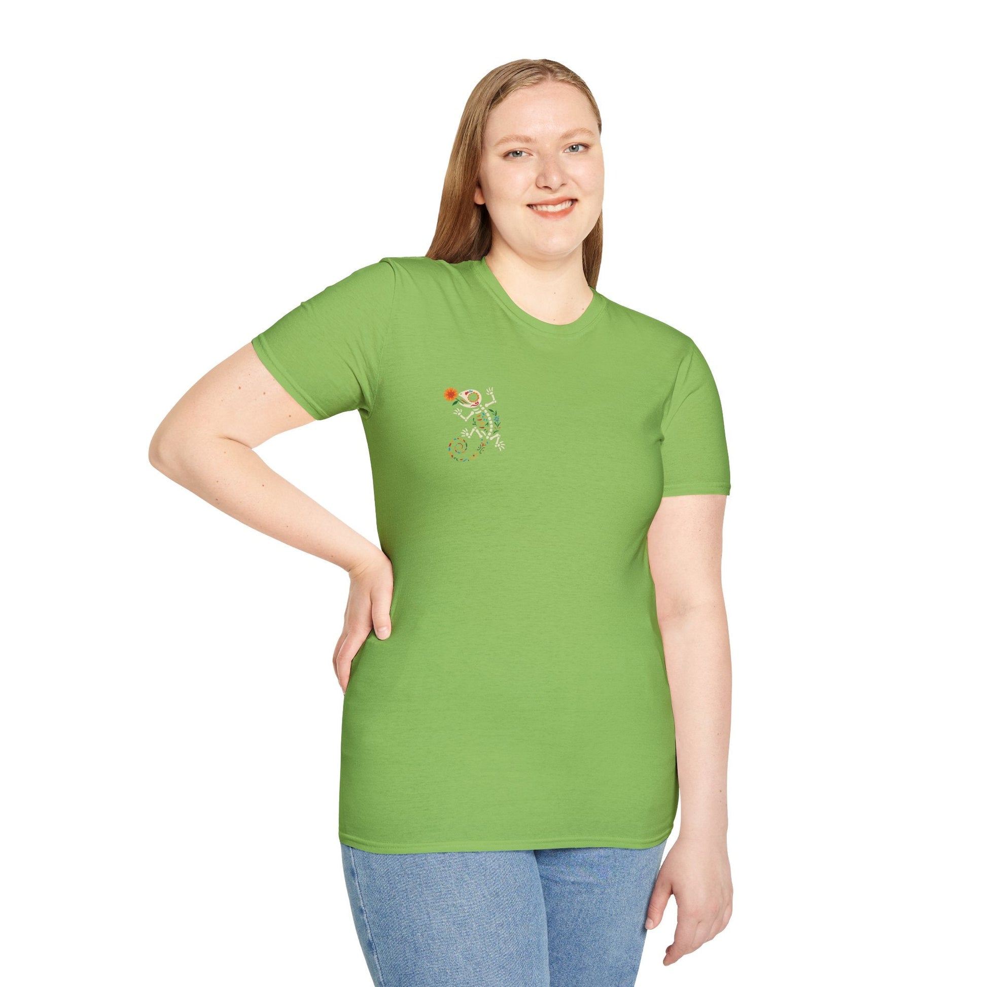 Sugar Skull Lizard Tee – Floral Skeleton Charm with Day of the Dead Vibes | Lizard Designs Shirt – Lime T-Shirt for casual wear (24 view)