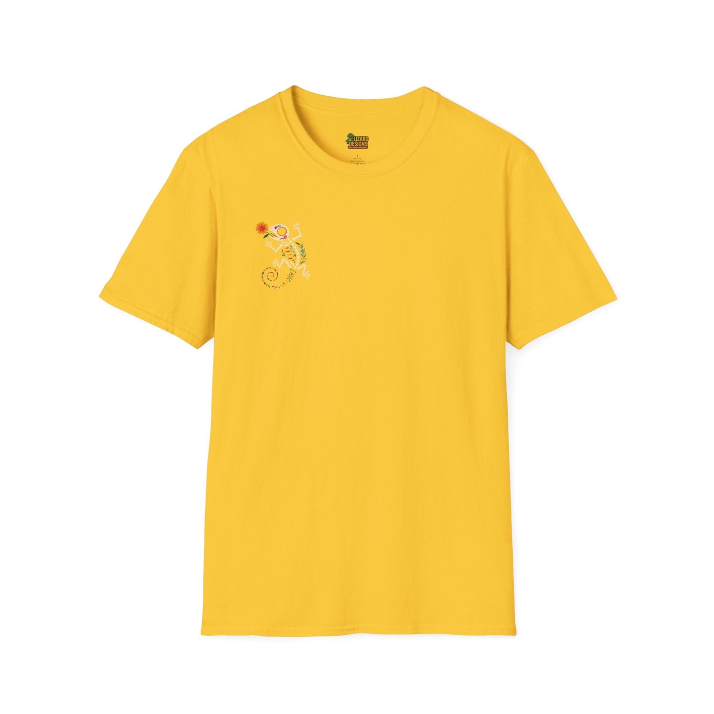Sugar Skull Lizard Tee – Floral Skeleton Charm with Day of the Dead Vibes | Lizard Designs Shirt – Daisy T-Shirt by Printify