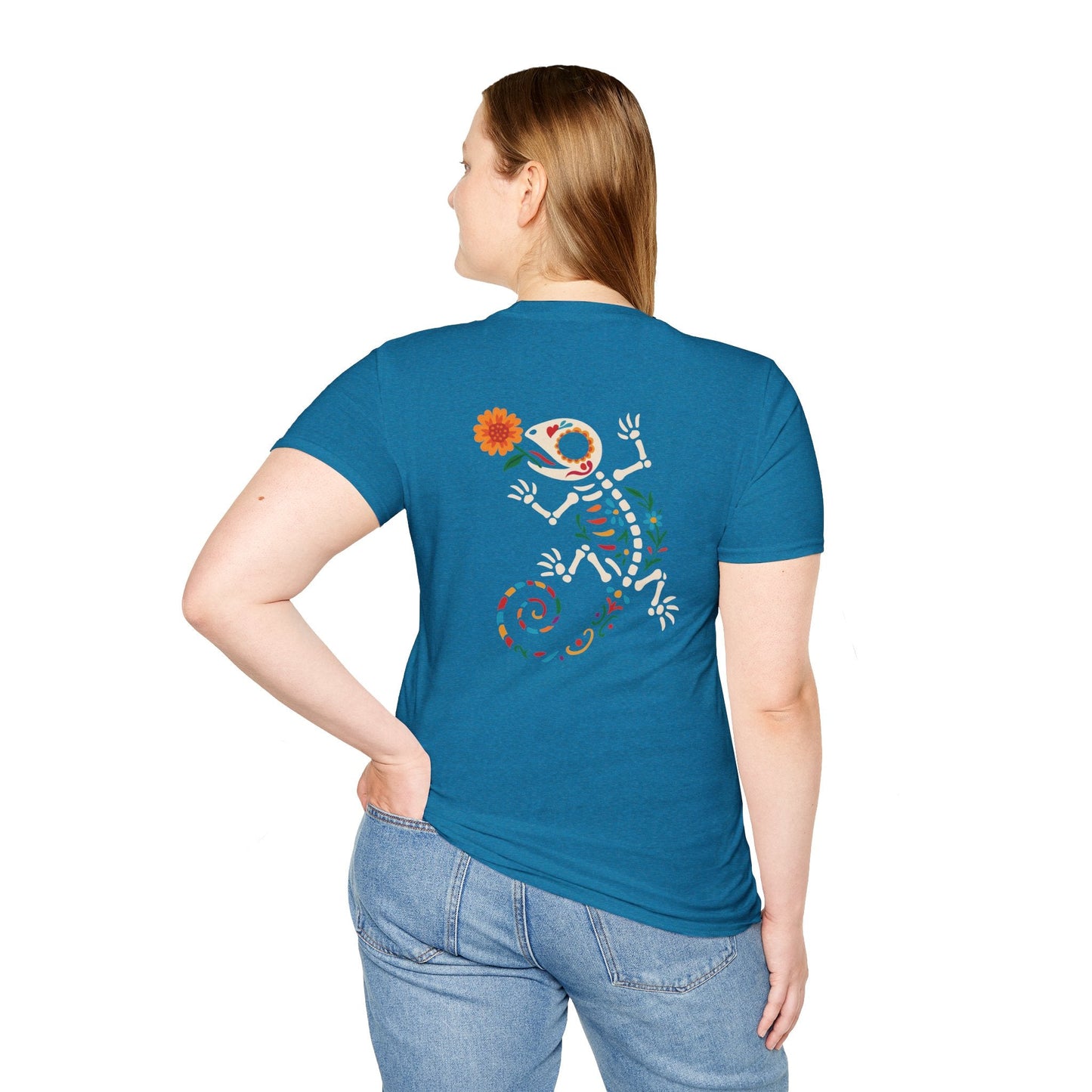 Sugar Skull Lizard Tee – Floral Skeleton Charm with Day of the Dead Vibes | Lizard Designs Shirt – Antique Sapphire T-Shirt for casual wear (45 view)
