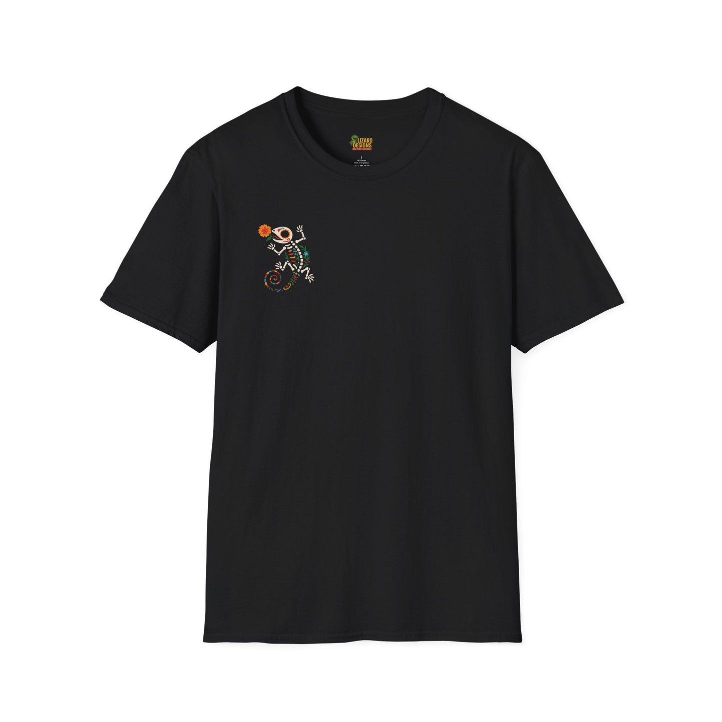 Sugar Skull Lizard Tee – Floral Skeleton Charm with Day of the Dead Vibes | Lizard Designs Shirt – Black T-Shirt for casual wear (6 view)