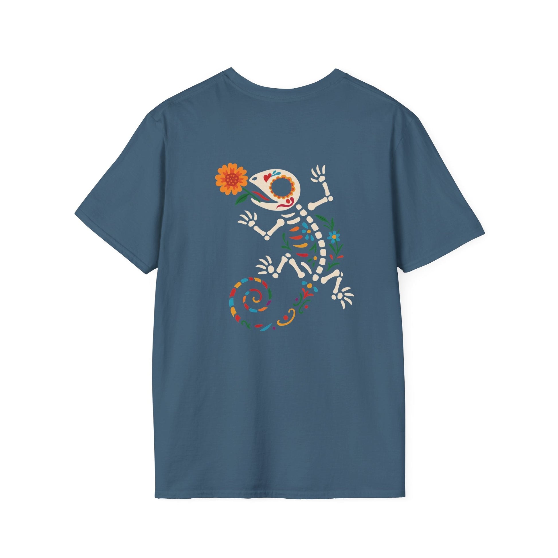 Sugar Skull Lizard Tee – Floral Skeleton Charm with Day of the Dead Vibes | Lizard Designs Shirt – Indigo Blue T-Shirt for casual wear (37 view)