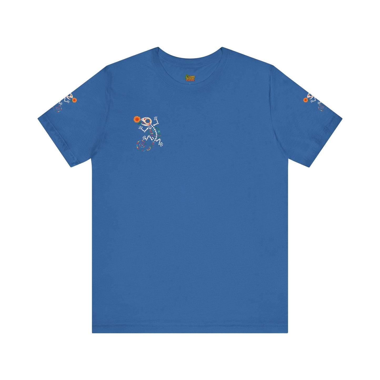 Sugar Skull Lizard Tee – Floral Skeleton Charm with Day of the Dead Vibes | Lizard Designs Shirt – Columbia Blue T-Shirt by Printify
