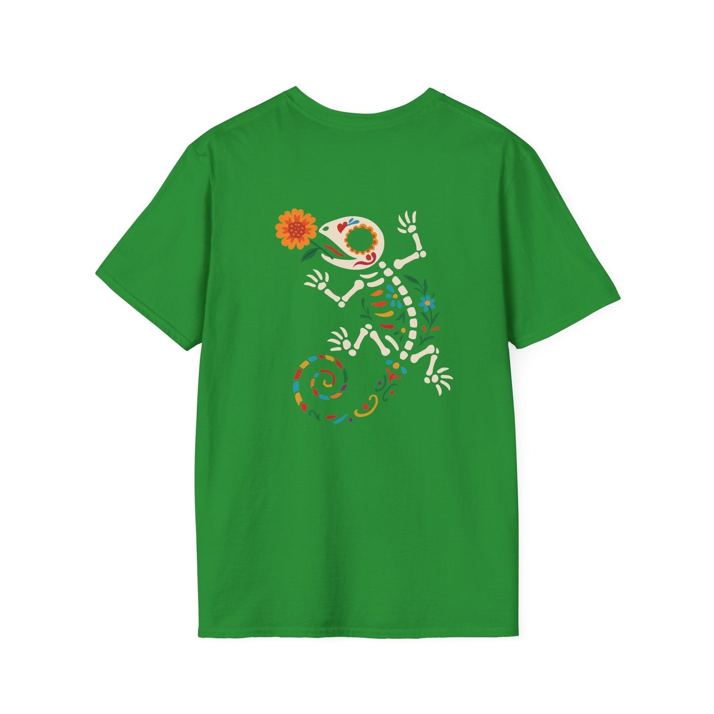 Sugar Skull Lizard Tee – Floral Skeleton Charm with Day of the Dead Vibes | Lizard Designs Shirt – Irish Green T-Shirt for casual wear (27 view)
