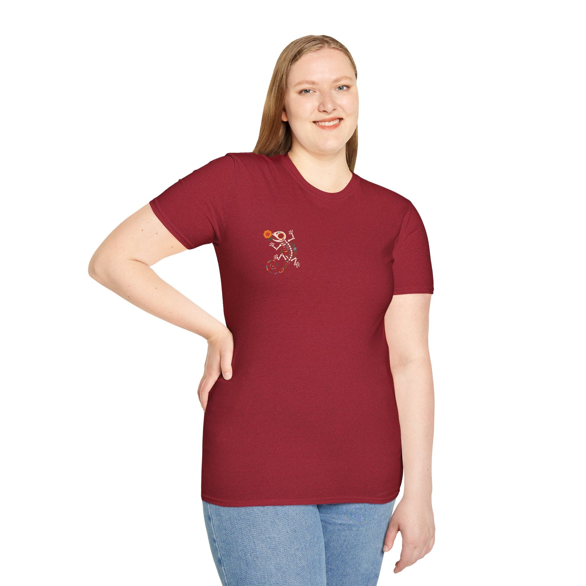Sugar Skull Lizard Tee – Floral Skeleton Charm with Day of the Dead Vibes | Lizard Designs Shirt – Antique Cherry Red T-Shirt for casual wear (59 view)