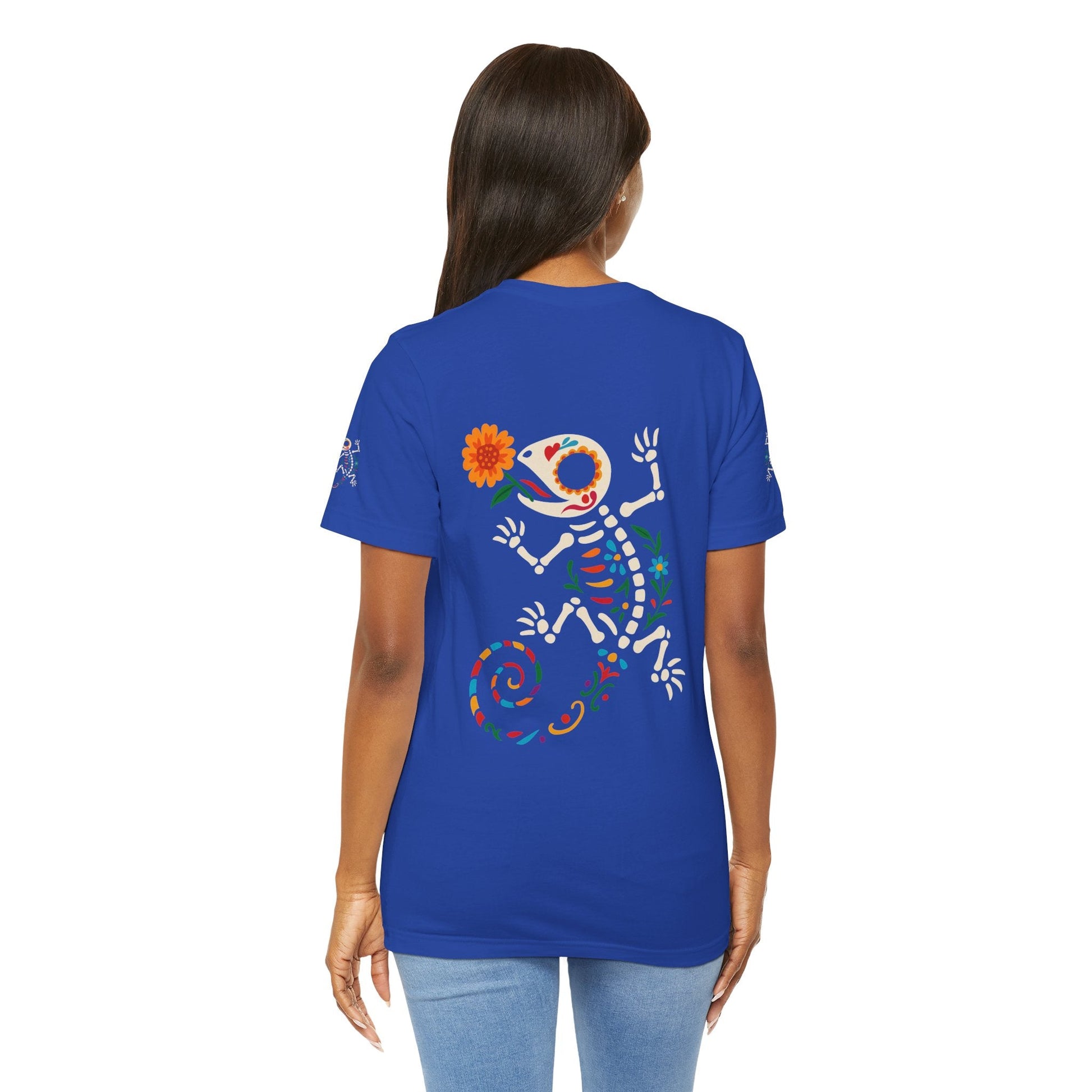 Sugar Skull Lizard Tee – Floral Skeleton Charm with Day of the Dead Vibes | Lizard Designs Shirt – True Royal T-Shirt by Printify