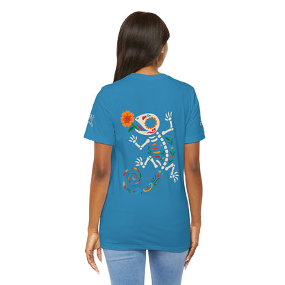 Sugar Skull Lizard Tee – Floral Skeleton Charm with Day of the Dead Vibes | Lizard Designs Shirt – Aqua T-Shirt by Printify