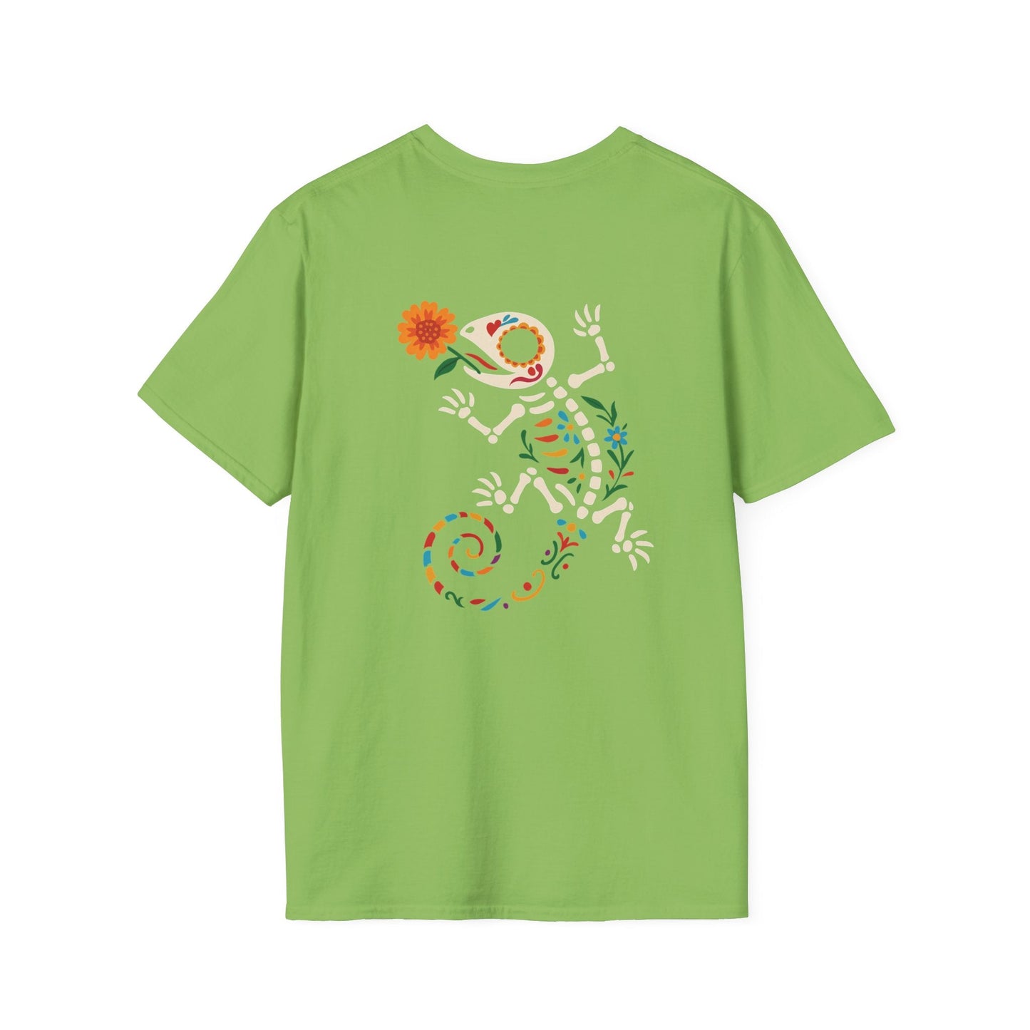 Sugar Skull Lizard Tee – Floral Skeleton Charm with Day of the Dead Vibes | Lizard Designs Shirt – Lime T-Shirt by Printify