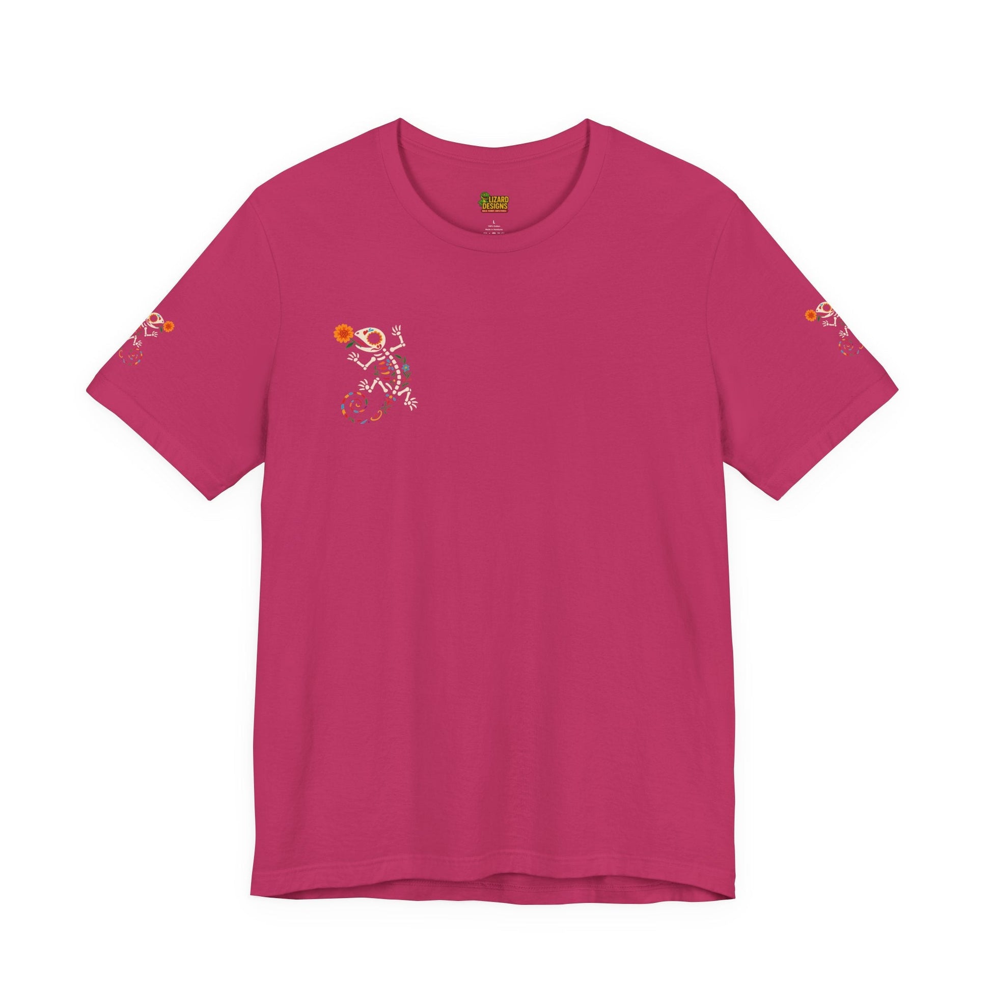 Sugar Skull Lizard Tee – Floral Skeleton Charm with Day of the Dead Vibes | Lizard Designs Shirt – Berry T-Shirt by Printify
