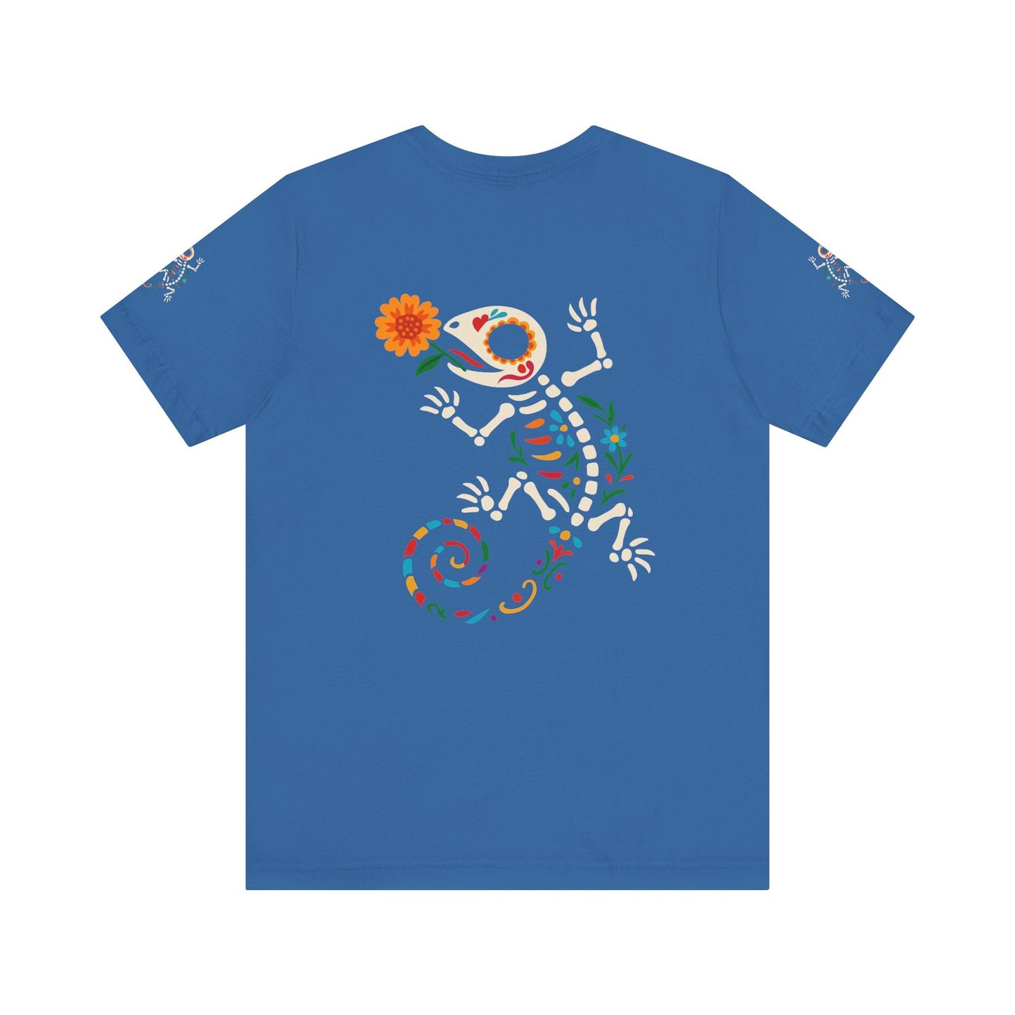 Sugar Skull Lizard Tee – Floral Skeleton Charm with Day of the Dead Vibes | Lizard Designs Shirt – Columbia Blue T-Shirt by Printify